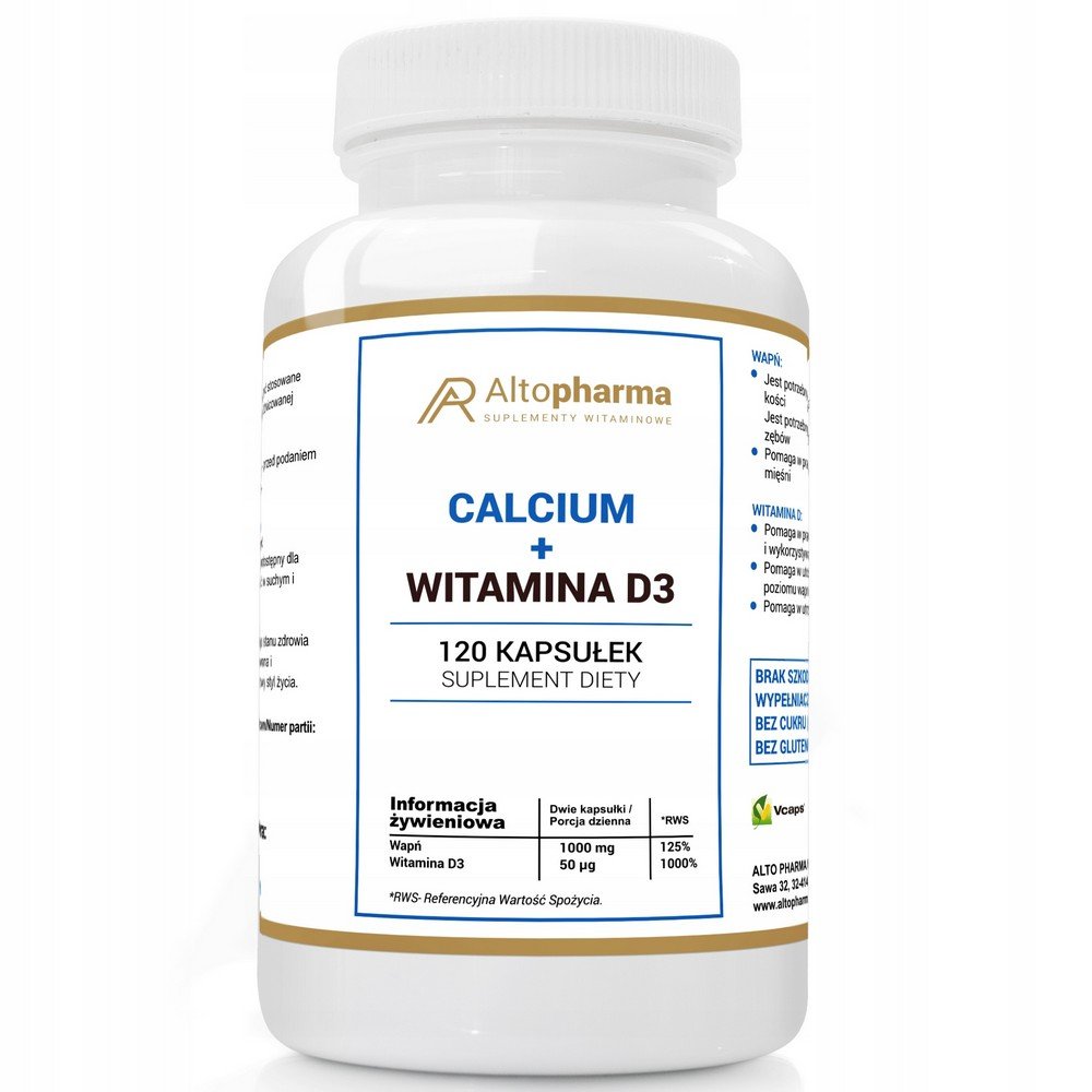 Alto Pharma,Calcium + Vitamin D3 dietary supplement ,120 pcs,Suplement diety Wapń + Witamina D3, 120 szt.