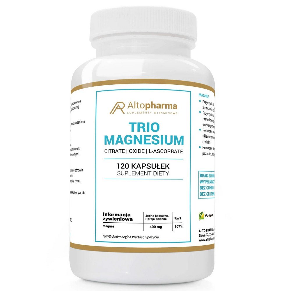 Alto Pharma,Trio Magnesium,dietary supplement 400 mg,120 pcs,Trio Magnez, suplement diety 400 mg, 120 szt.