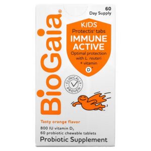 BioGaia, Kids, Immune Active with L. Reuteri + Vitamin D, Orange, 60 probiotic chewable tablets,BioGaia, Kids, Immune Active with L. Reuteri + витамин D, апельсин, 60 жевательных таблеток с пробиотиками