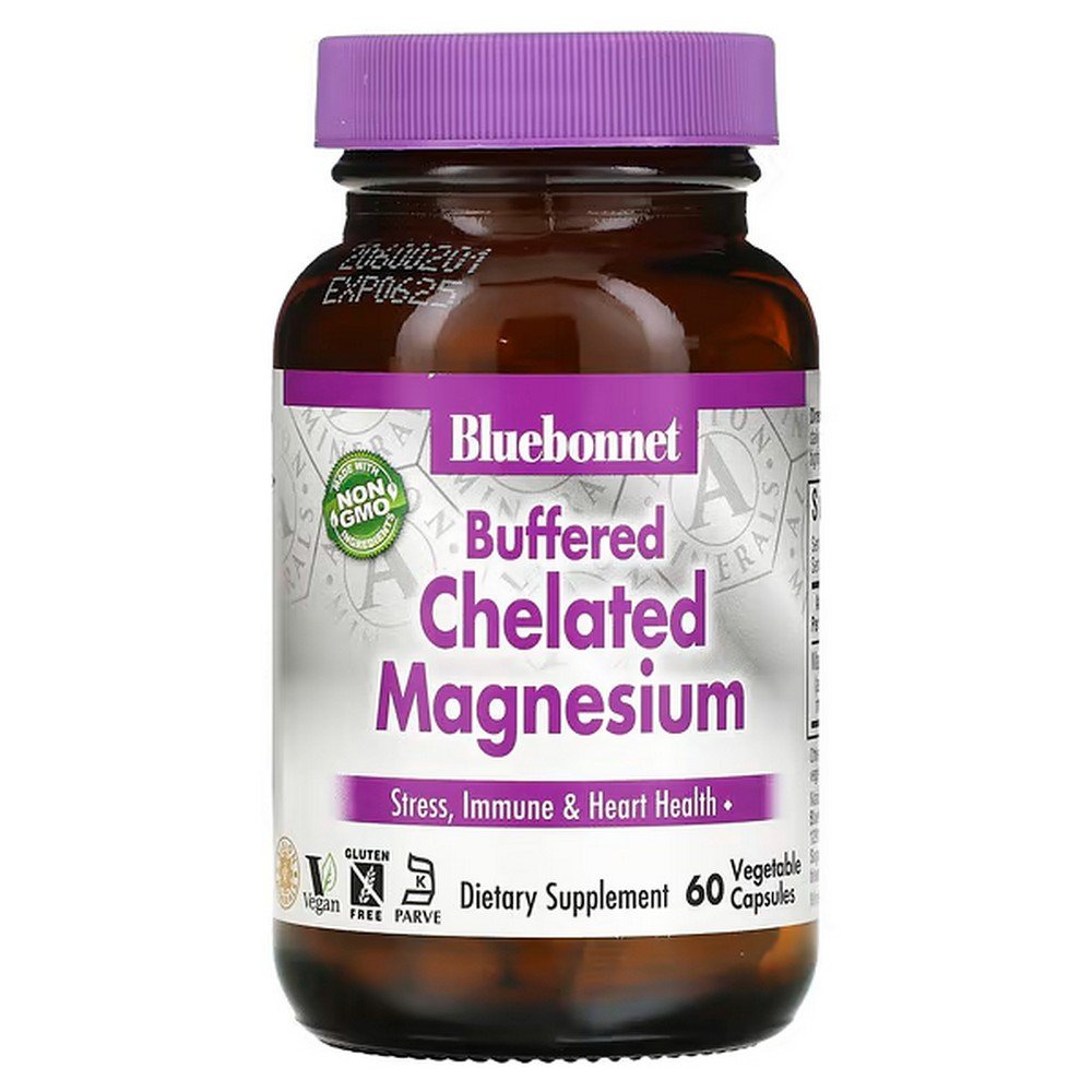 Bluebonnet Nutrition, Buffered Chelated Magnesium, buffered chelated magnesium, 60 vegetable capsules,Bluebonnet Nutrition, буферизованный хелатный магний, 60 растительных капсул