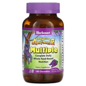 Bluebonnet Nutrition, Rainforest Animalz Grape Flavor, 180 Chewable Tablets,Bluebonnet Nutrition, Rainforest Animalz, мультивитамин на основе цельных продуктов, 180 жевательных таблеток в форме животных