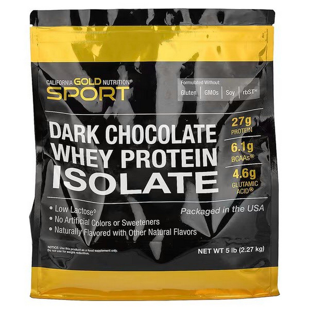 California Gold Nutrition, 100% Whey Protein Isolate, Dark Chocolate, 2.27 kg (5 lbs.),California Gold Nutrition, 100% Whey Protein Isolate, 100% Molkenproteinisolat, Zartbitterschokolade, 2,27 kg (5 lbs.)