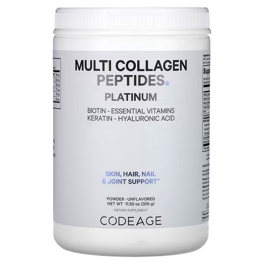 Codeage, Multi Collagen Peptides Powder Platinum, Multi Collagen Peptides Powder, Unflavored, 11.5 oz (326 g),Codeage, Platinum, мультиколлагеновые пептиды в порошке, без добавок, 326 г (11,5 унции)