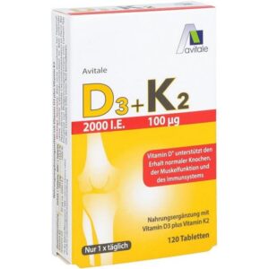 D3+K2 2000 IU + 100 mg Tablets Pack of 120,D3+K2 2000 IE + 100 mg Tabletten, 120 Stück