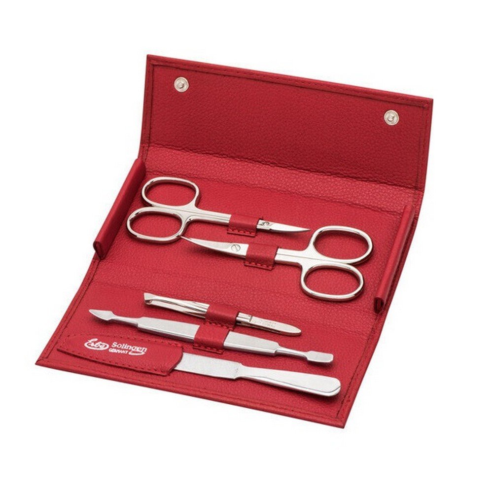 Erbe Solingen manicure case with push button red (5 pieces),Erbe Solingen Maniküre-Etui mit Druckknopf rot (5-tlg.)