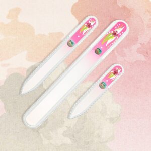 Fulgent World s.r.o.,GLASS NAIL FILES SET 3PCS “FLOWERS” – MANICURE AND PEDICURE SET MADE IN CZECH REPUBLIC (PINK),SADA SKLENĚNÝCH PILNÍKŮ 3KS „KVĚTINY“ – SADA MANIKÚRY A PEDIKÚRY VYROBENA V ČR (RŮŽOVÁ)