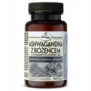 Herbapol Kraków,ASHWAGANDHA with ROSARY + vitamin D3, 90,ASHWAGANDHA z RÓŻANIEM + witamina D3, 90,