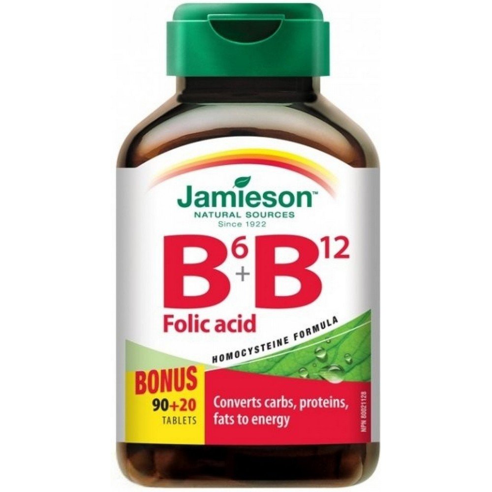 Jamieson Vitamins B6 B12 + folic acid 110, Jamieson Vitamíny B6 B12 + kyselina listová 110