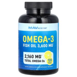 MAV Nutrition, Fish Oil, Premium Omega-3, Natural Lemon, 120 Softgels,MAV Nutrition, Fischöl, Premium-Omega-3, natürliche Zitrone, 120 Weichkapseln