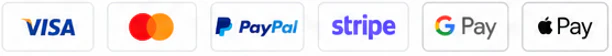 Visa, Mastercard, PayPal, Stripe, Google Pay and Apple Pay
