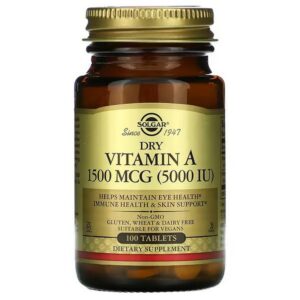 Solgar, Dry Vitamin A, Dry Vitamin A, 1,500 mcg (5,000 IU), 100 Tablets,Solgar, Dry Vitamin A, trockenes Vitamin A, 1.500 mcg (5.000 IU), 100 Tabletten