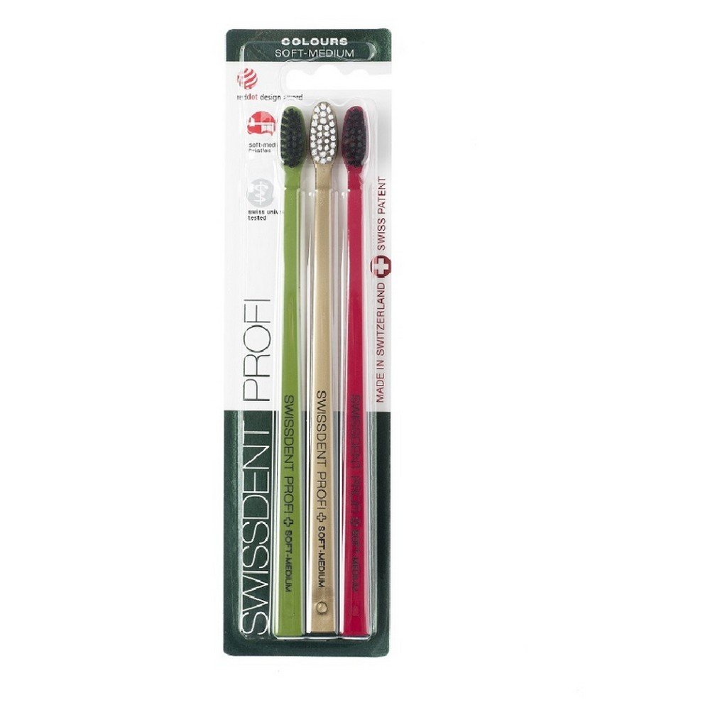 SWISSDENT Colors Toothbrush Soft-Medium Festive 3 pcs