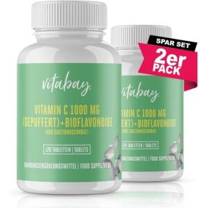 Vitabay Vitamin C High Dose 1000 mg from Calcium Ascorbate Vegan 240 Vitamin C Tablets, Vitabay Vitamin C hochdosiert 1000 mg aus Calciumascorbat vegan 240 Vitamin C Tabletten